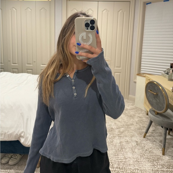 Brandy Melville Tops - Brandy Melville Blue Waffle Top With Buttons